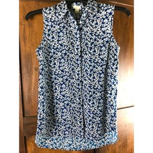 J. Crew Blue Floral Sleeveless Button Down Sz 0 XS